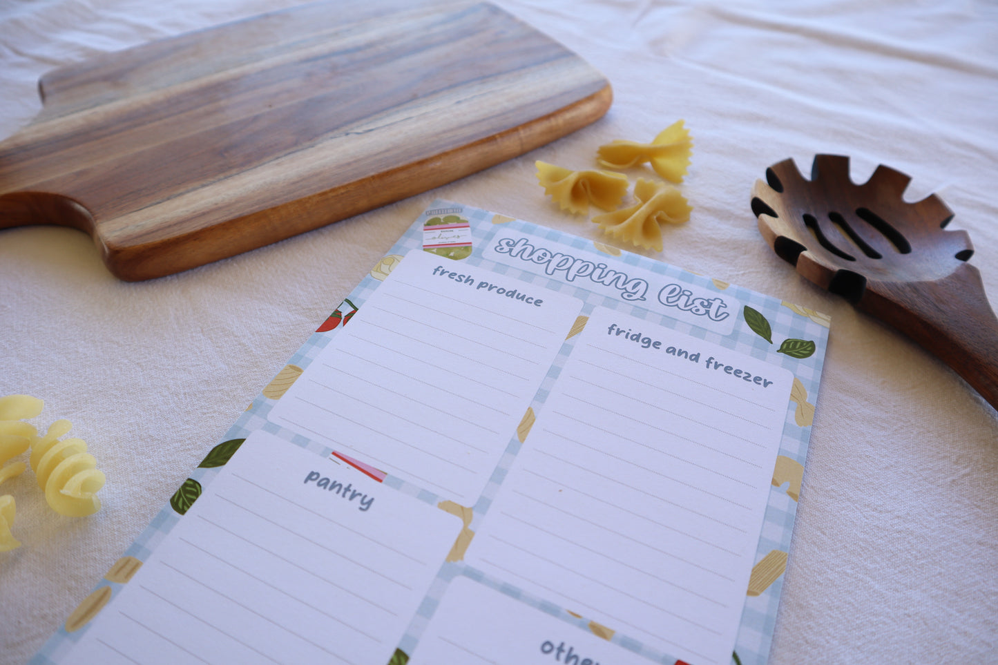 organised shopping list - pasta!