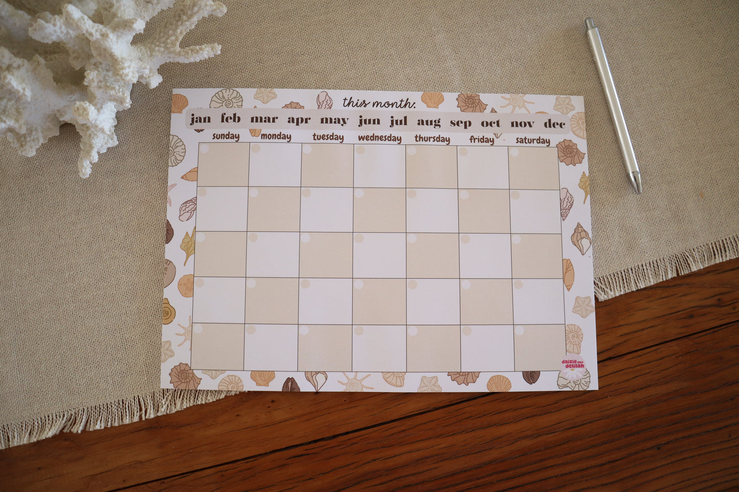 monthly planner - beige shells