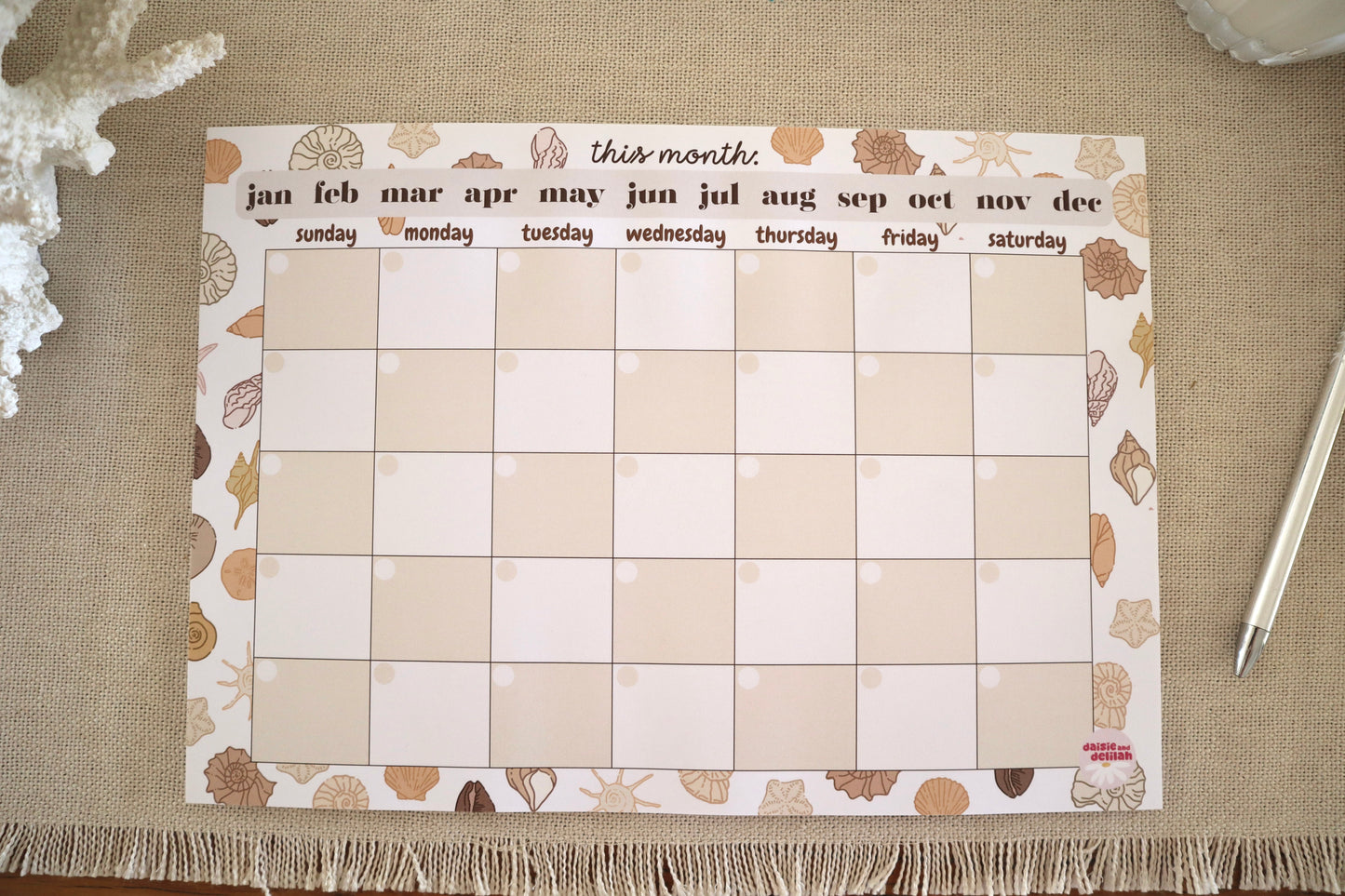 monthly planner - beige shells