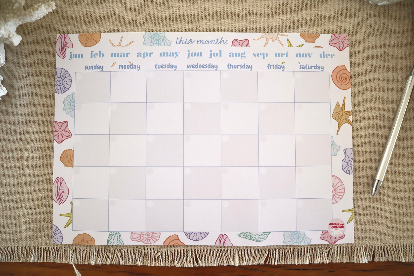 monthly planner - blue shells