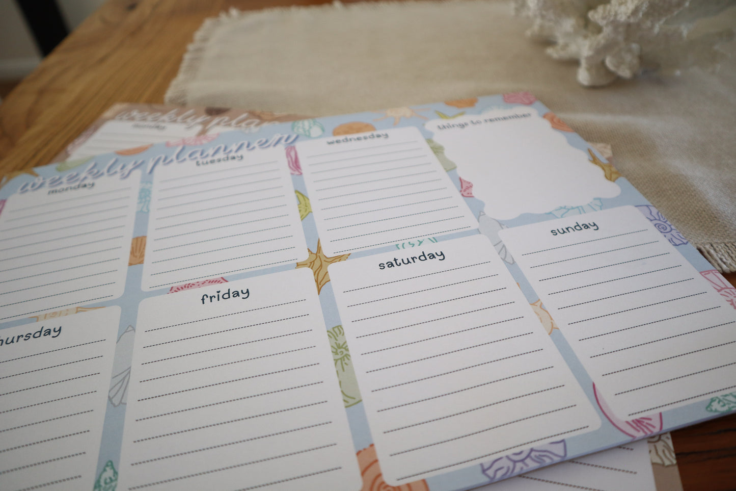 weekly planner - blue shells