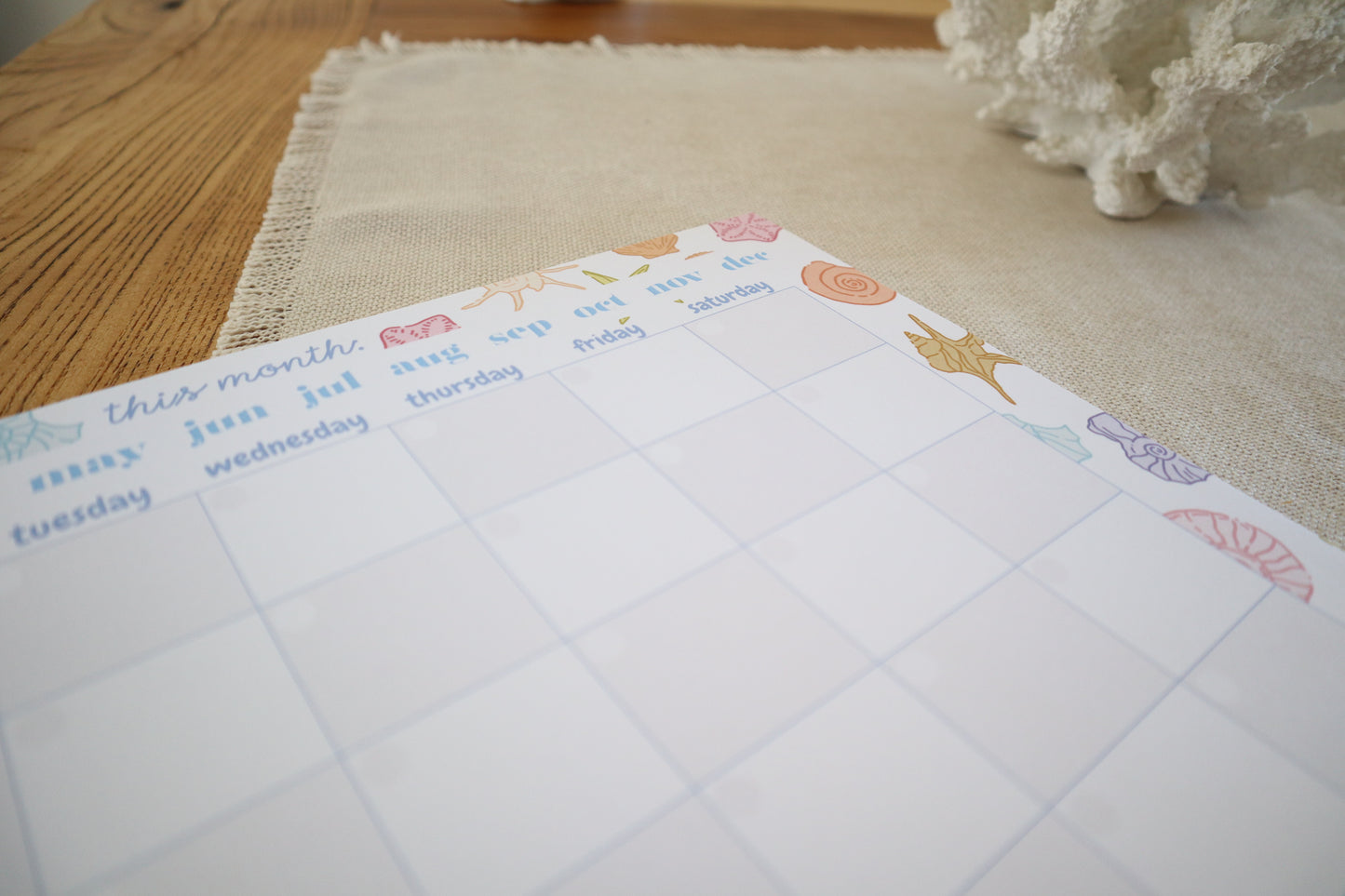 monthly planner - blue shells