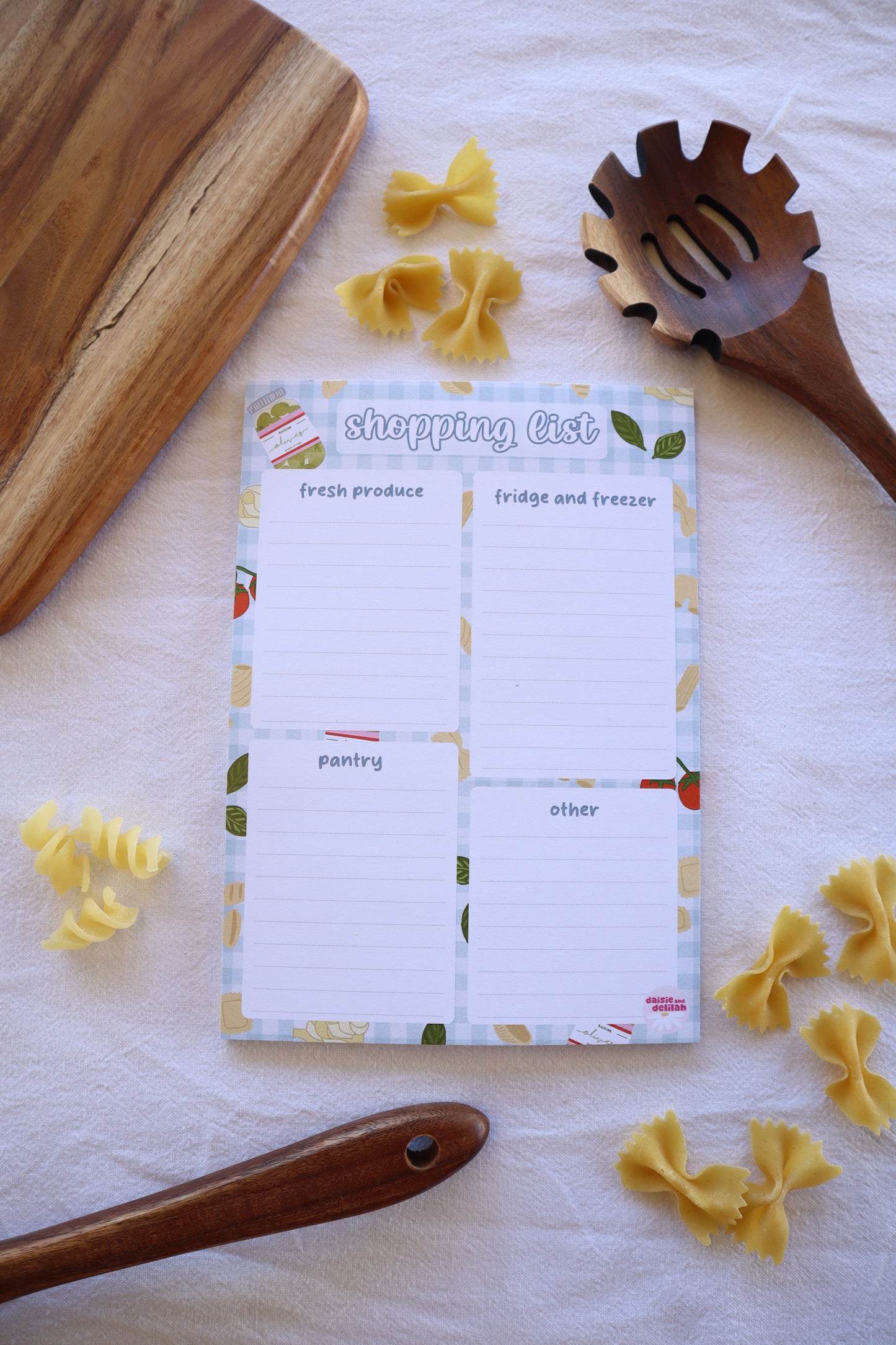 organised shopping list - pasta!